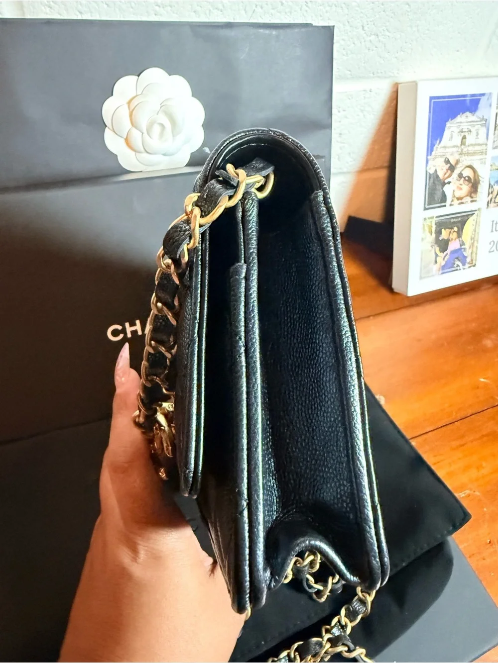 CHANEL Black Quilted Wallet with Gold CC Turn-Lock